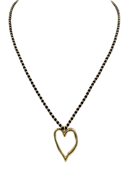 Black & Silver Seed Bead/Silver Heart
